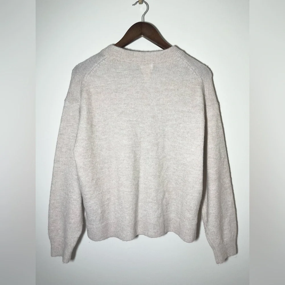 H&M‎ Neutral Knitted Crewneck Sweater Beaded Embellishments | Small